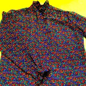 Vintage Multi Color High Collar Blouse w/ Ruffles ❤️💙💚💛